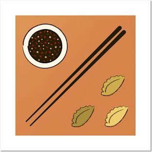 Chinese Dumplings w/ Soy Sauce & Chopsticks Posters and Art